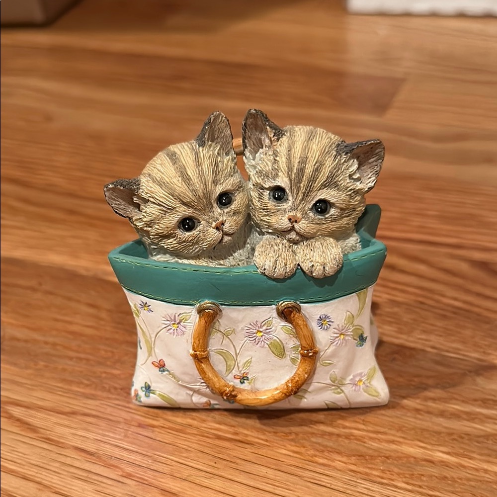 Lenox Adorable Kitten Figurine in Floral Basket